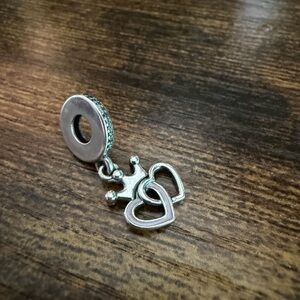 Pandora Silver Crowned Hearts Charm with Pink Enamel